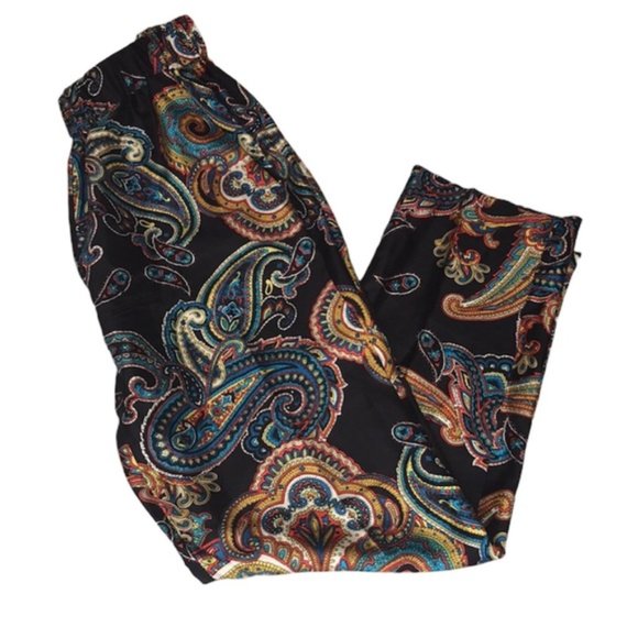 J CREW Silk Twill Bold Paisley Pull On Cropped Pants - Size 0 - Picture 9 of 10